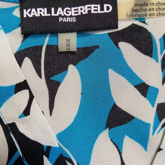 Karl Lagerfeld Paris Print V neck Modest Blouse Top Size M - Picture 5 of 6